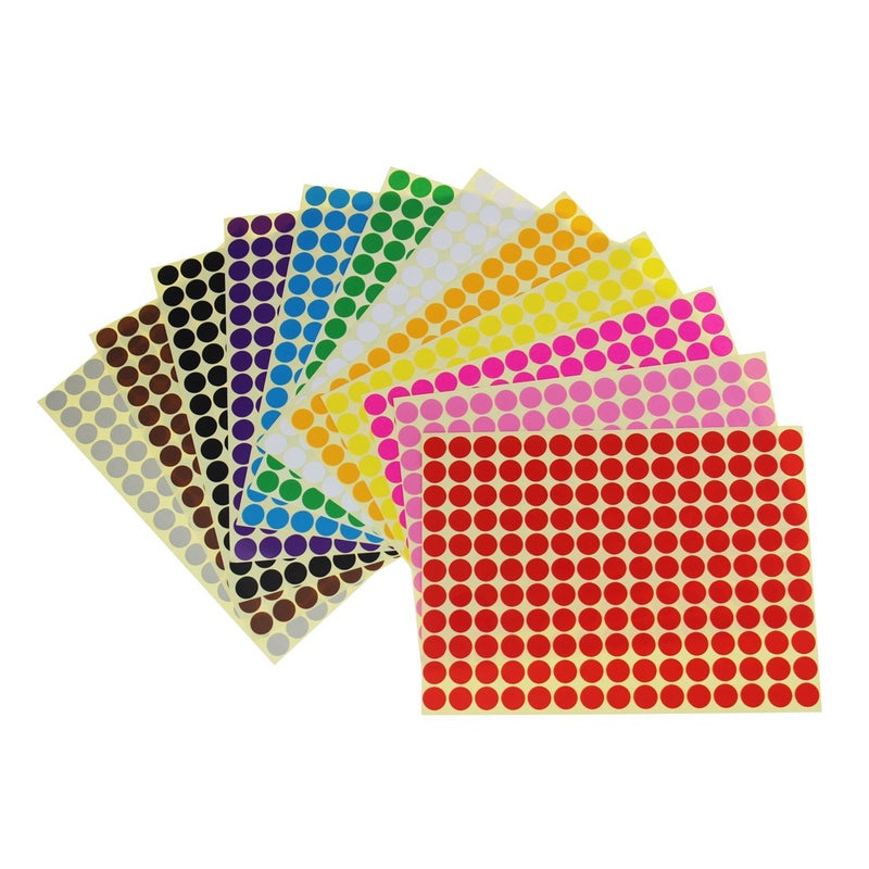 LJY 3/8" Round Dot Stickers Color Coding Labels, 12 Different Assorted Colors, 36 Sheets, 5940 Dots in Total - Image 2